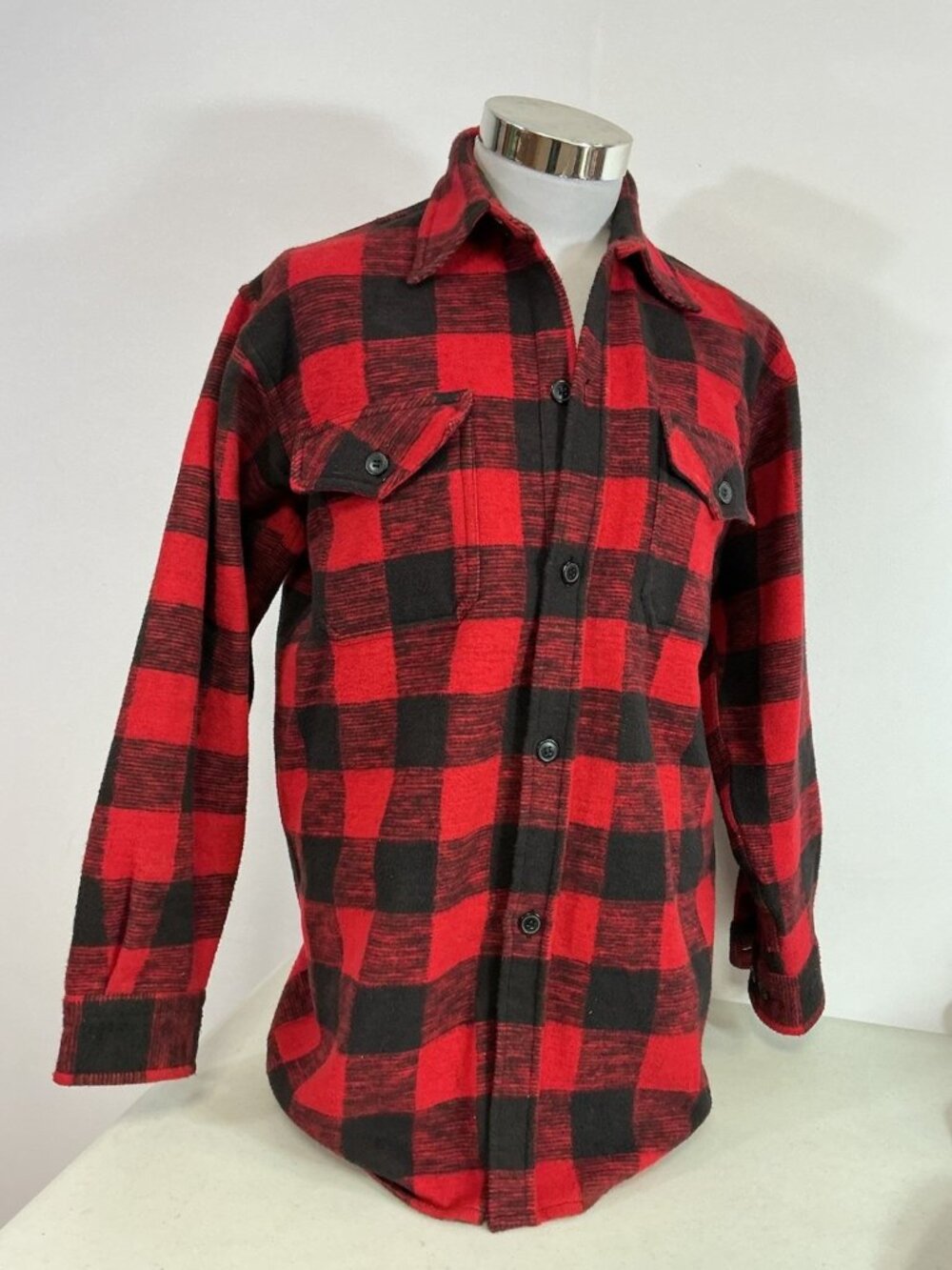 Red Flannel Buffalo Plaid Shirt Cotton Heavy Lumberjack Mens Small